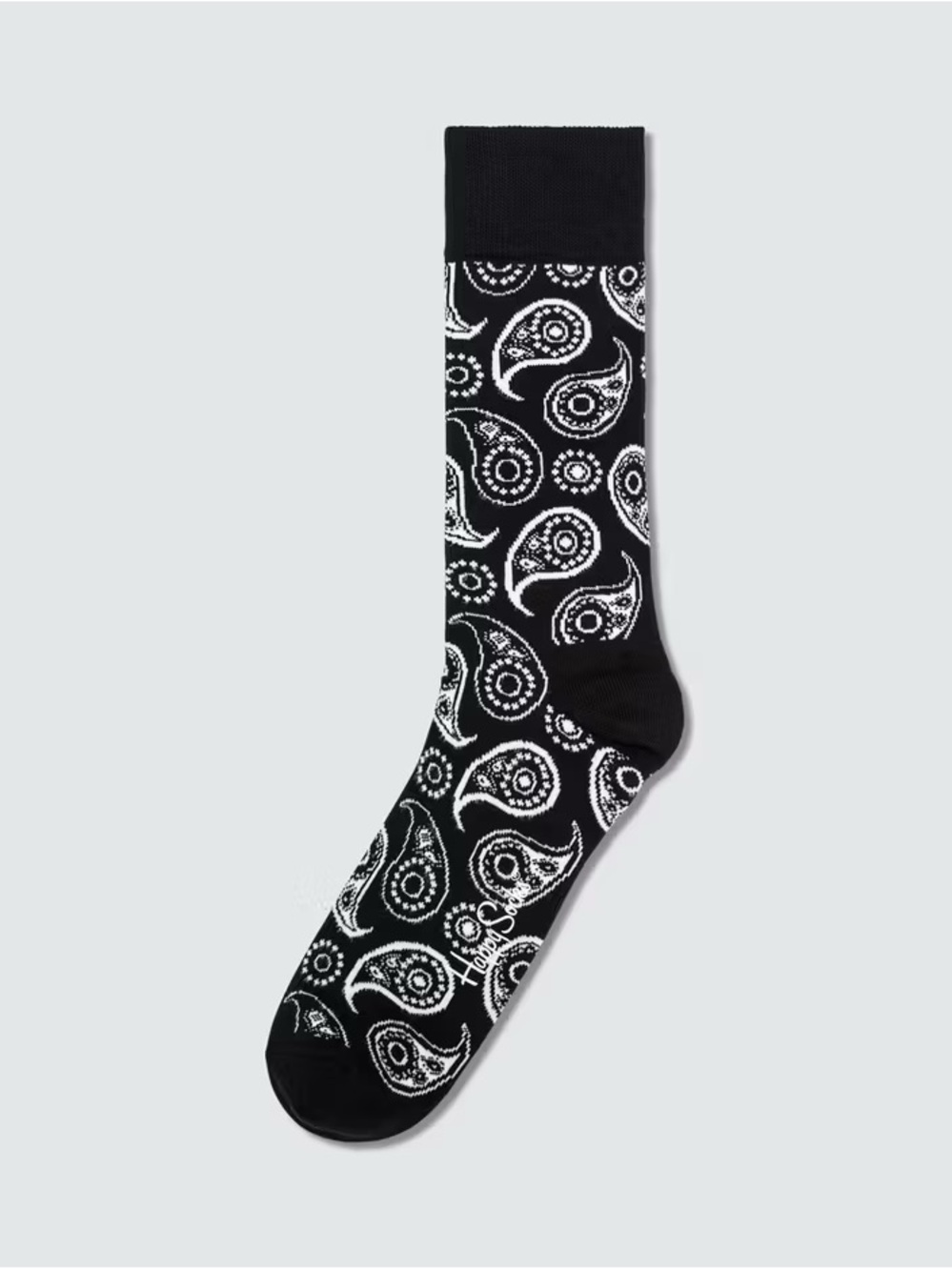 HAPPY SOCKS Unisex Black & White Paisley Crew Socks